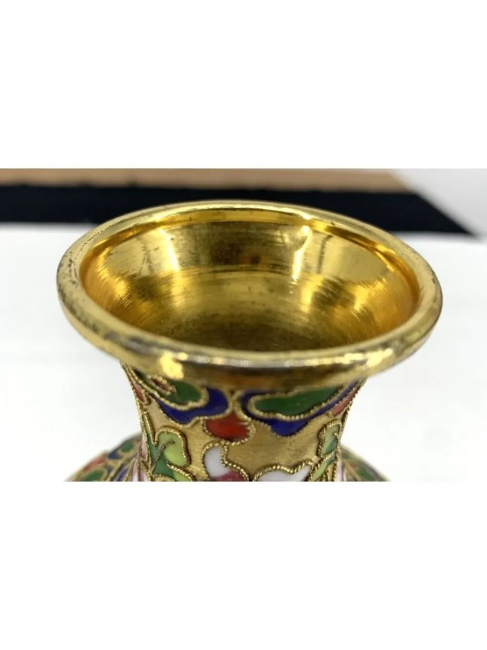 Asian Chinese Cloisonne Open Work Enamel Metal Floral Vases 6